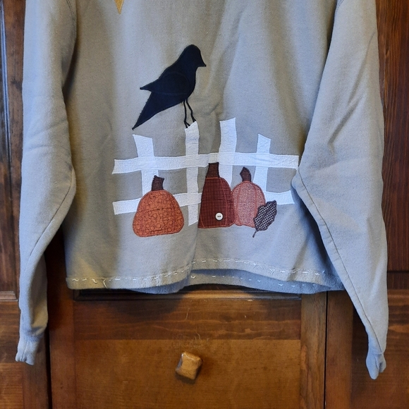 DIY Homemade Fall Themed Jerzees Tan Cropped Crewneck Sweatshirt Size Medium - Picture 3 of 14